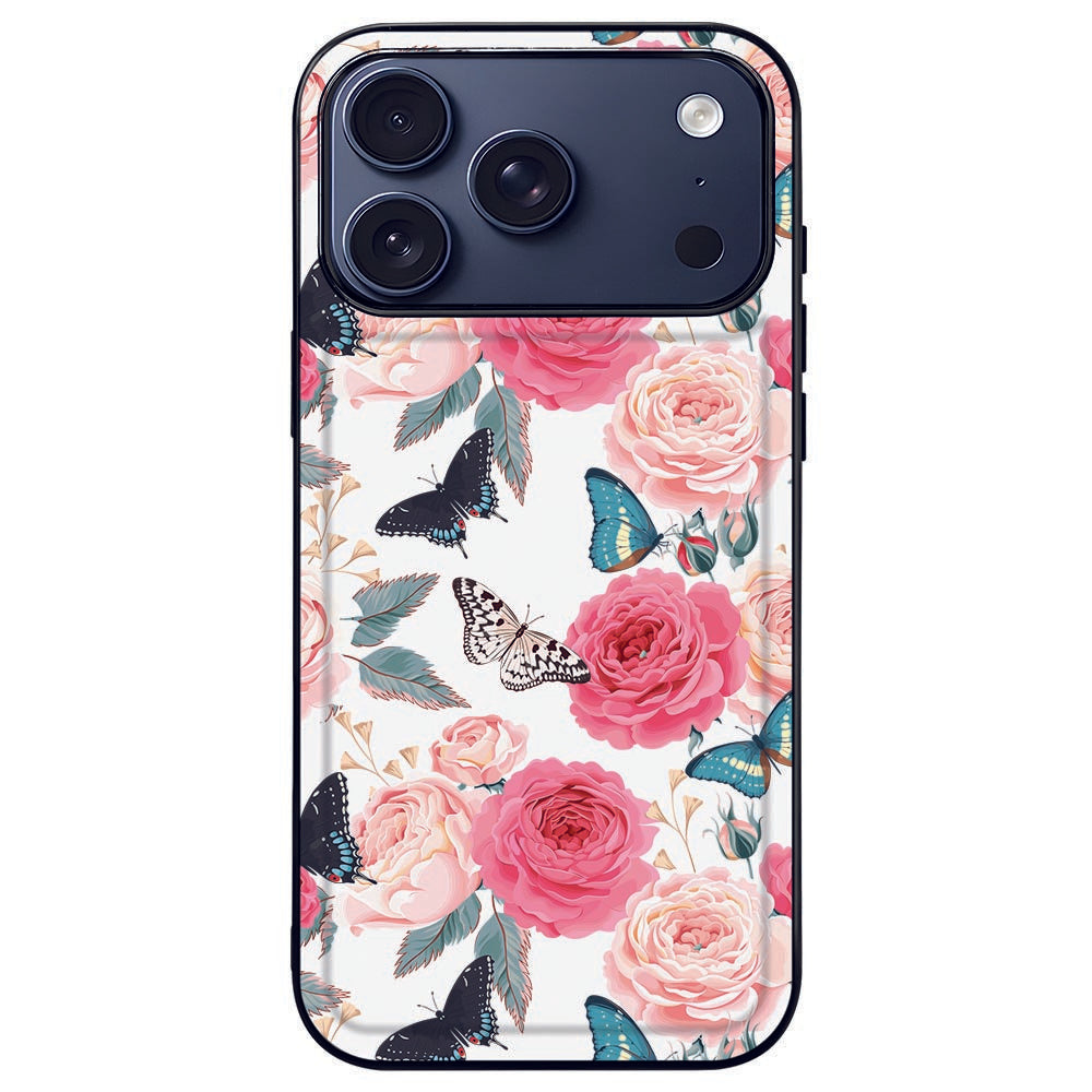 Butterfly Roses iPhone 17 Pro Max Hoesje achterkant design met rozen en vlinders