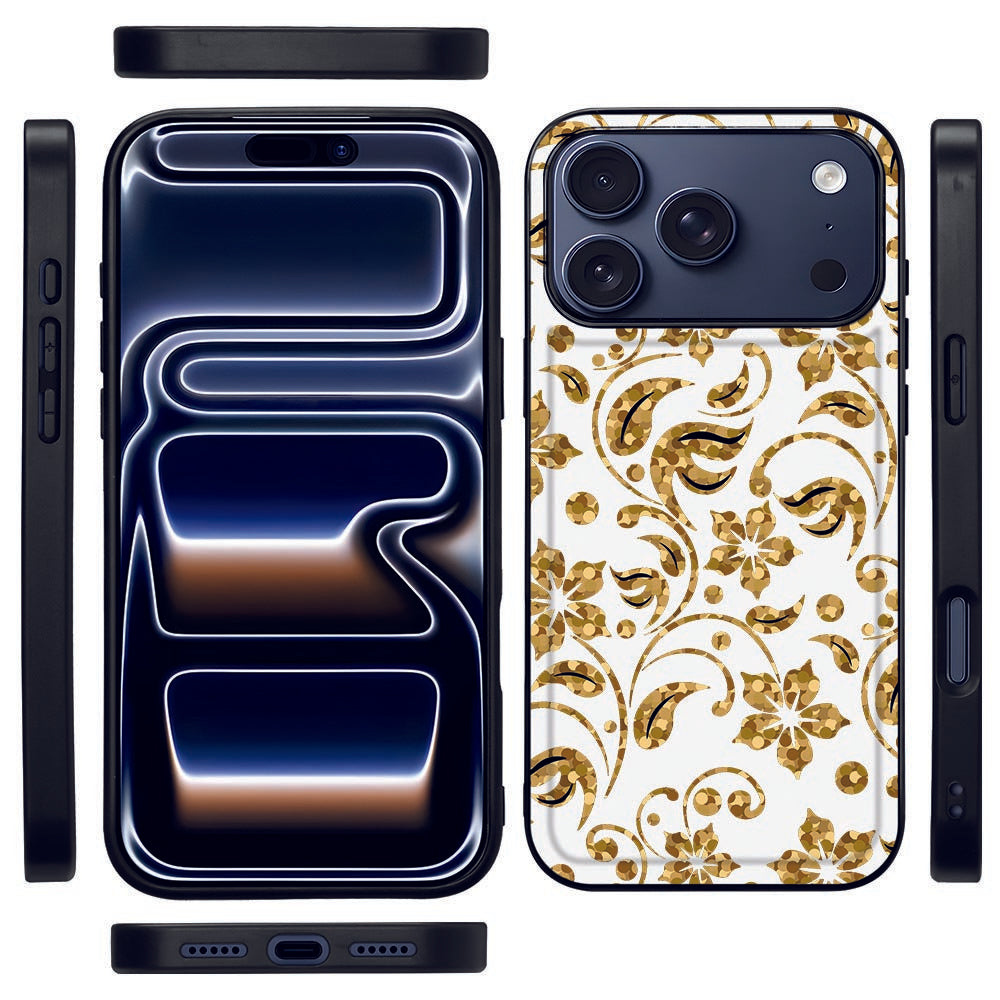 Apple iPhone 17 Pro Max Backcover Gouden Bloemen Zwart TPU Rand aanzicht