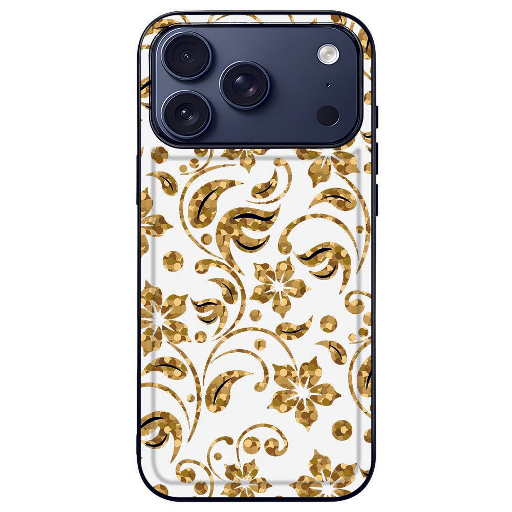 Apple iPhone 17 Pro Max Backcover Gouden Bloemen Zwart TPU Rand achterkant boven