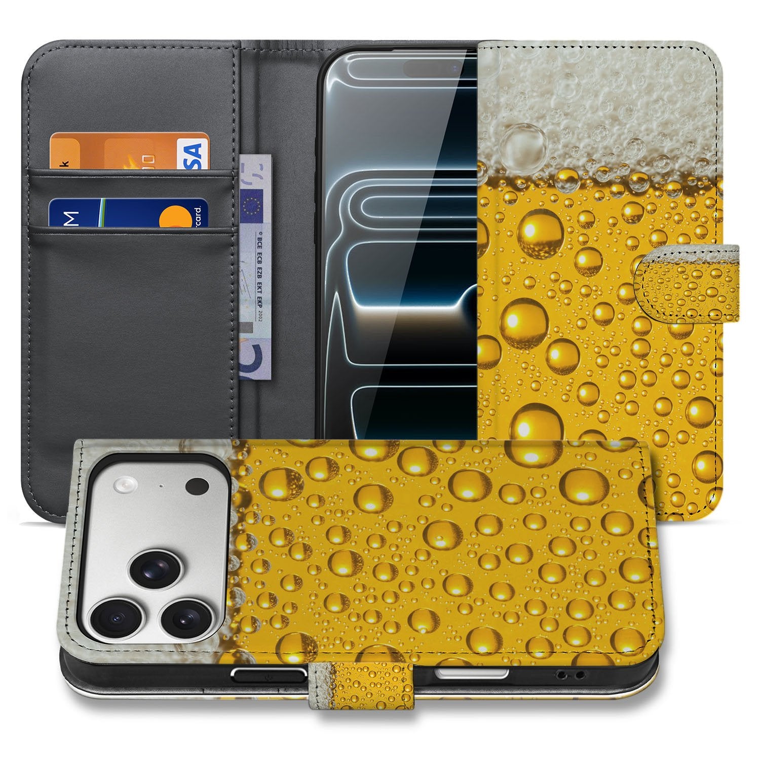 Apple iPhone 17 Pro Max Book Cover Met Bier Print En Magnetische Sluiting