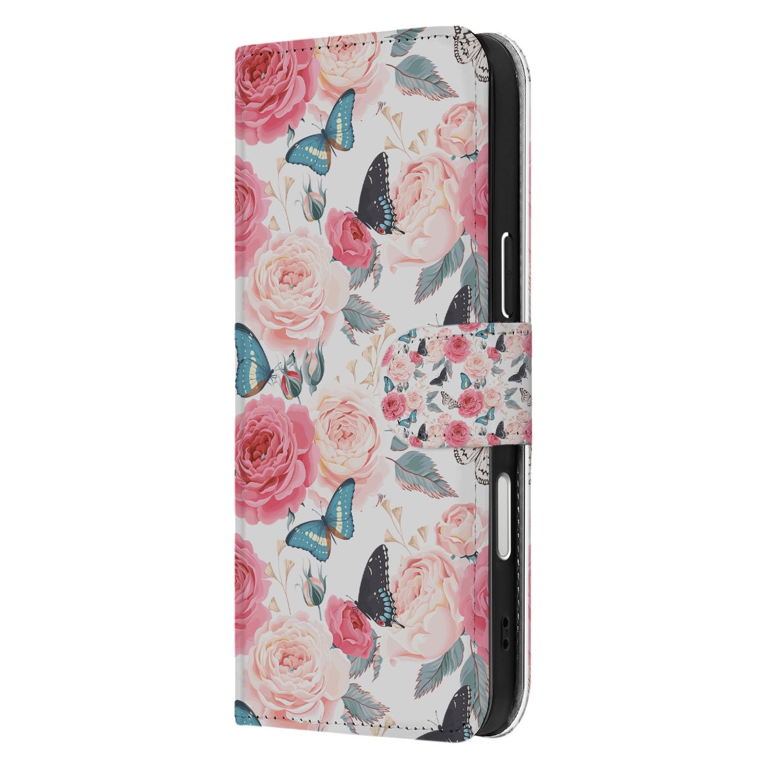 Apple iPhone 17 Pro Max Bookcase Hoesje Roze Butterfly Roses Met Pasjes