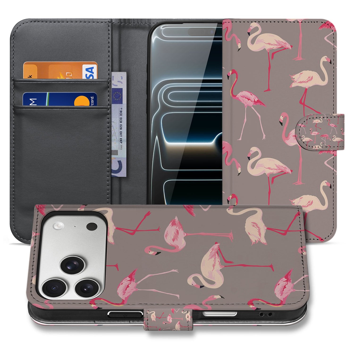 Apple iPhone 17 Pro Max Telefoonhoesje met Pasjes Flamingo Palms