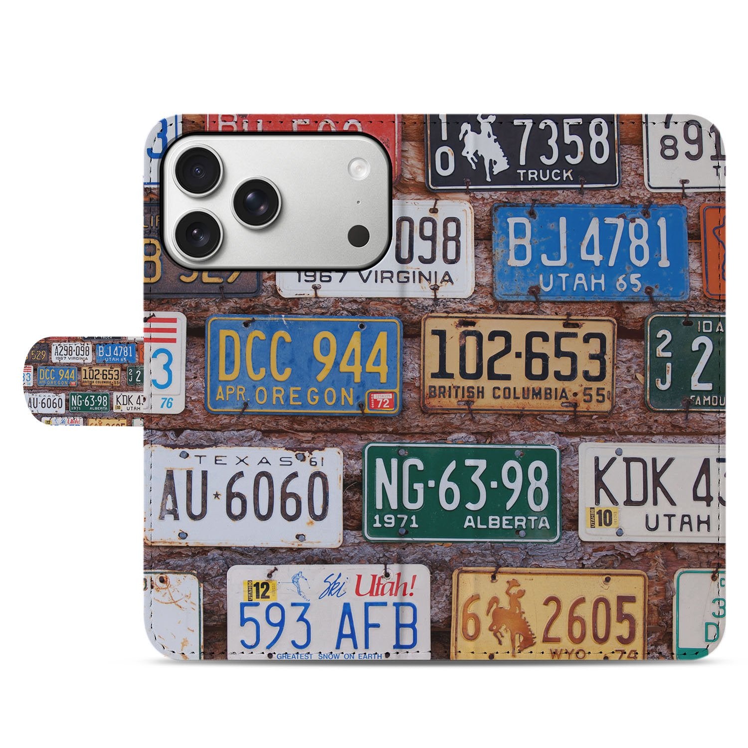 Apple iPhone 17 Pro Max Boekhoesje Kentekenplaten Collage Met 3 Pasjes