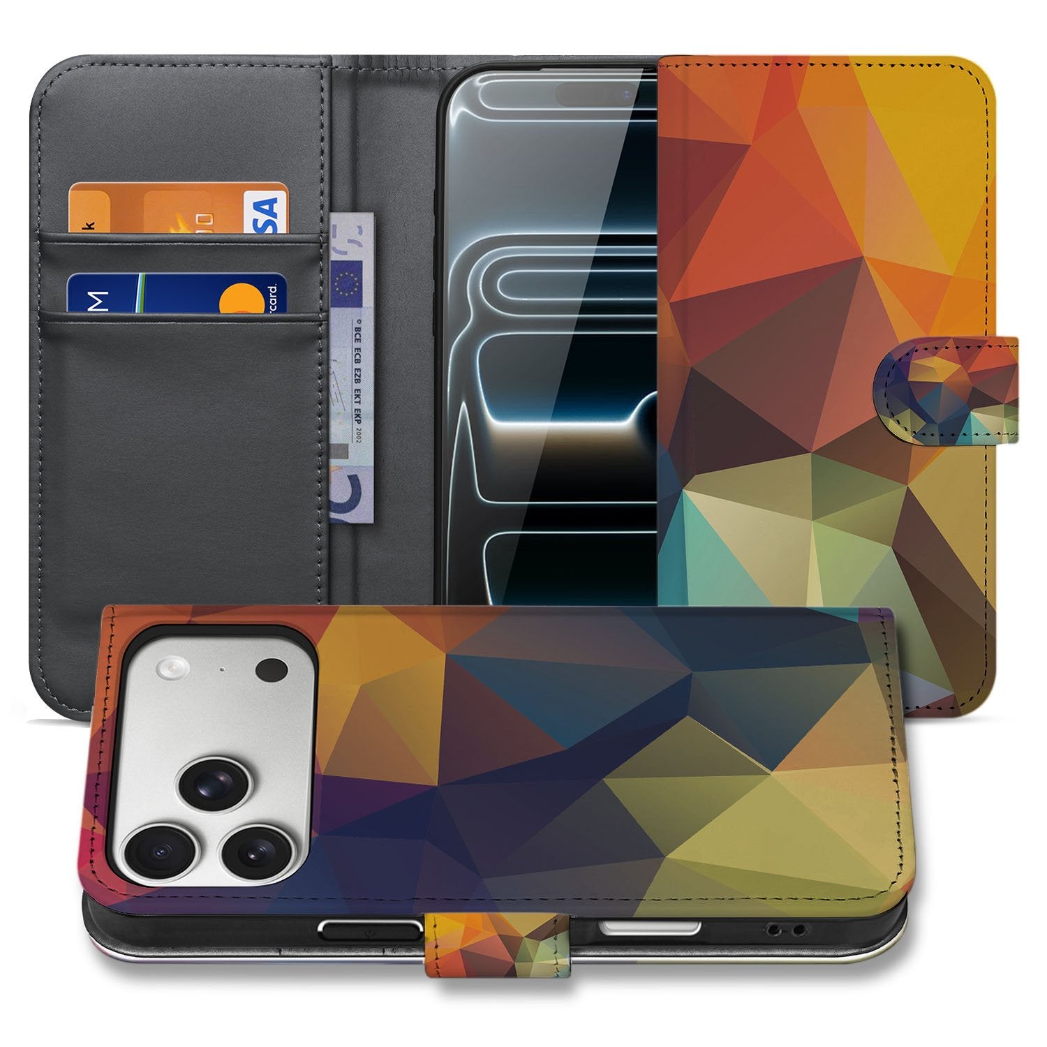 Apple iPhone 17 Pro Max Book Case Polygon Color Met 3 Pasjes en Kunstzinnig Design