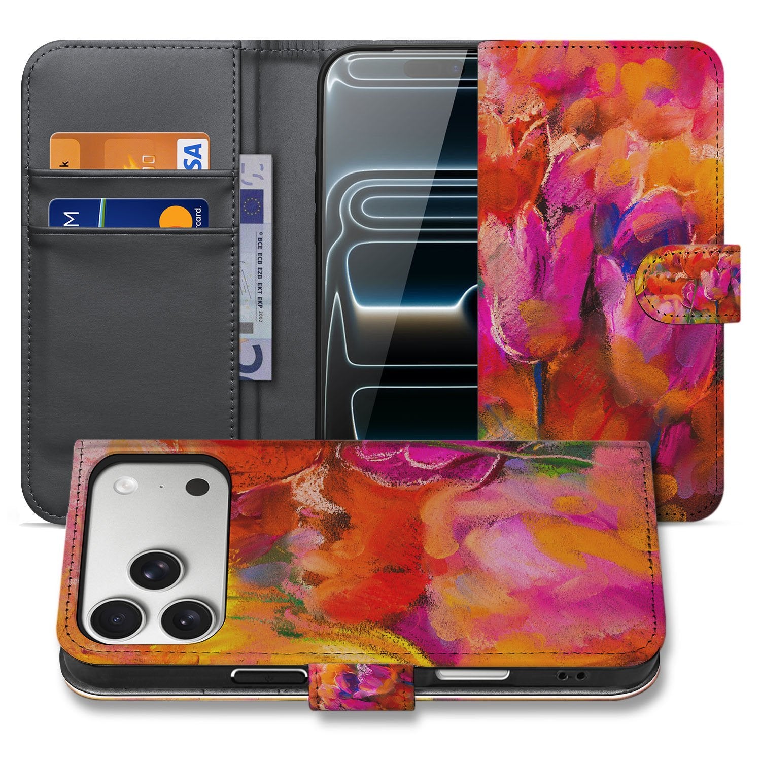 Apple iPhone 17 Pro Max Bookcase Hoesje Tulips Met 3 Pasjes Kleurig