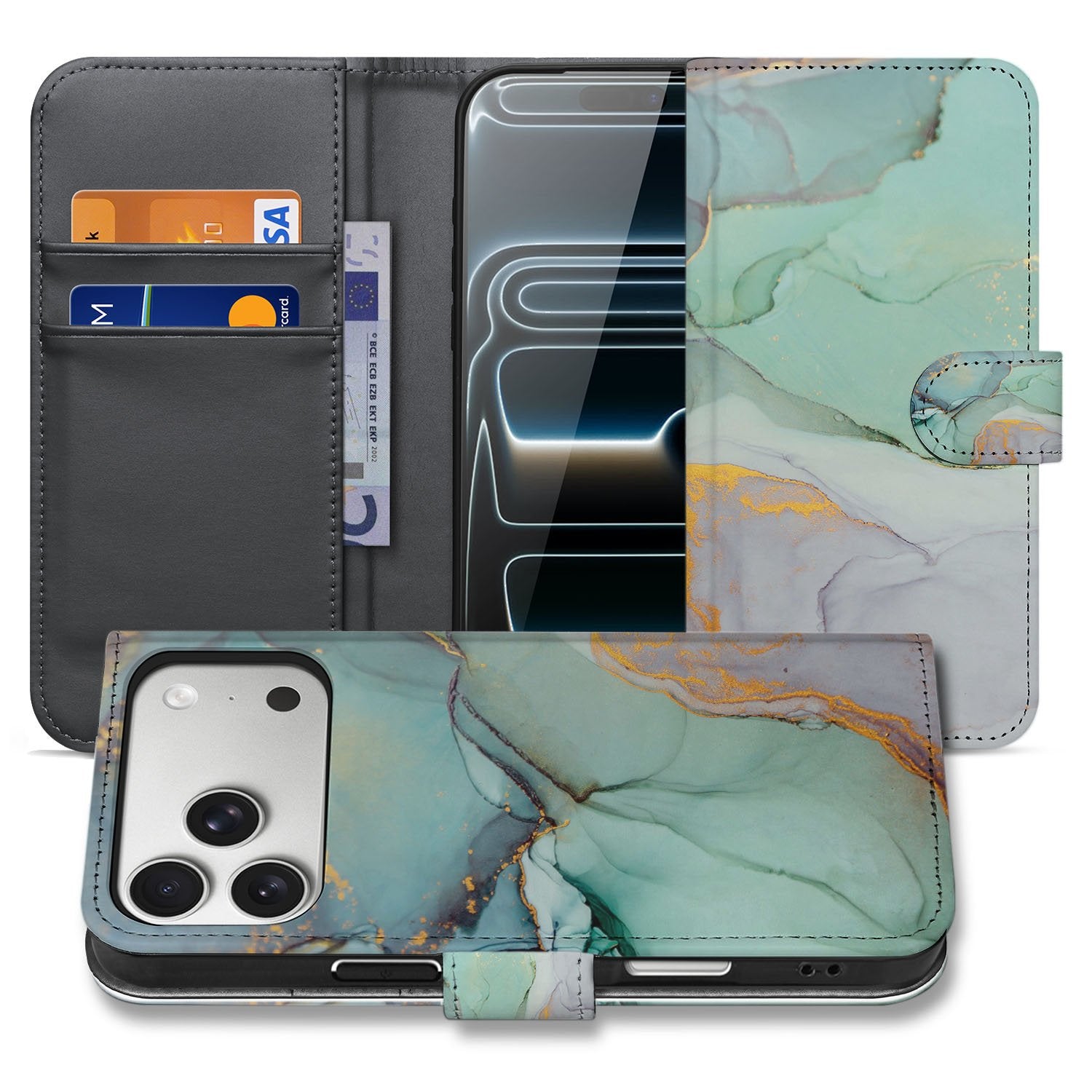 Apple iPhone 17 Pro Max Hoesje Watercolor Mix PU-Leer Met 3 Pasjes Sluitlipje