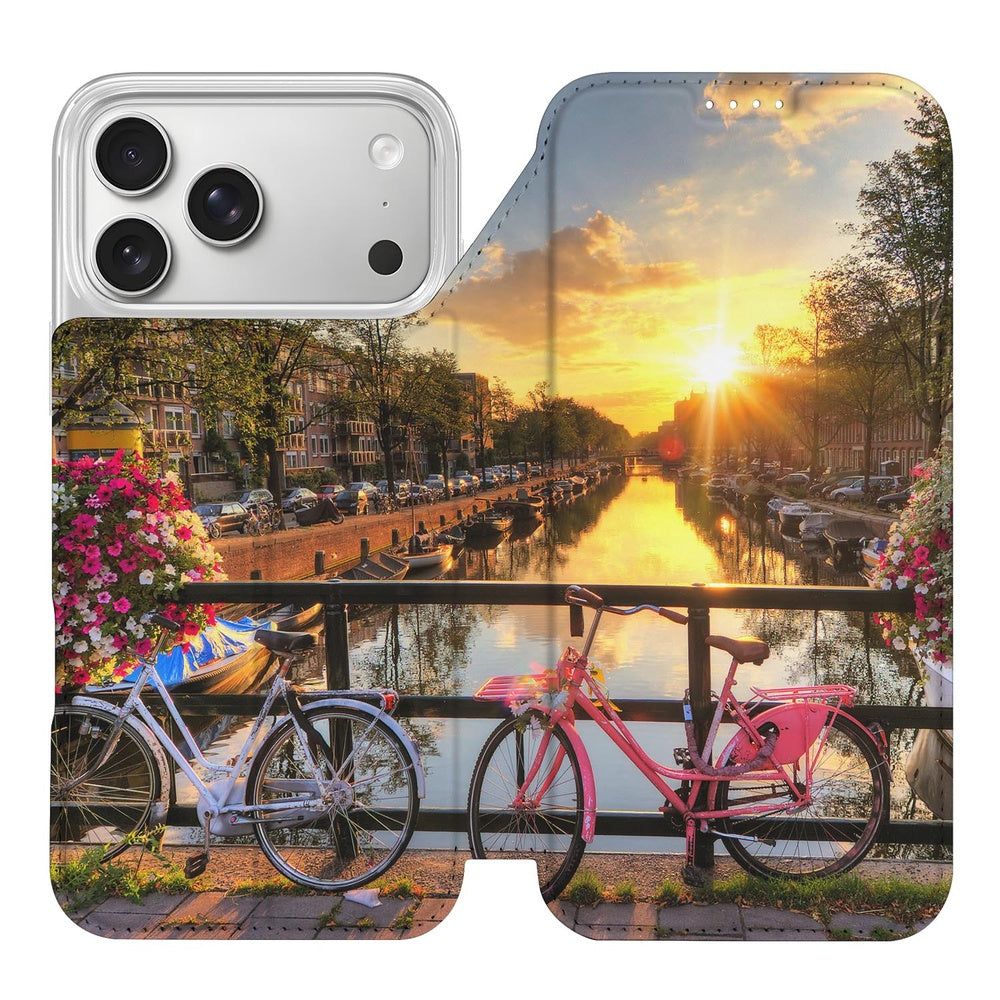 Apple iPhone 17 Pro Max Book Cover Amsterdamse Grachten zonsondergang fietsten grachten