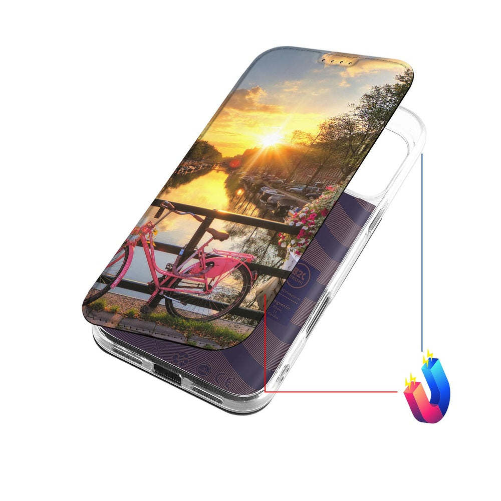 Apple iPhone 17 Pro Max Book Cover Amsterdamse Grachten zonsondergang fiets grachten