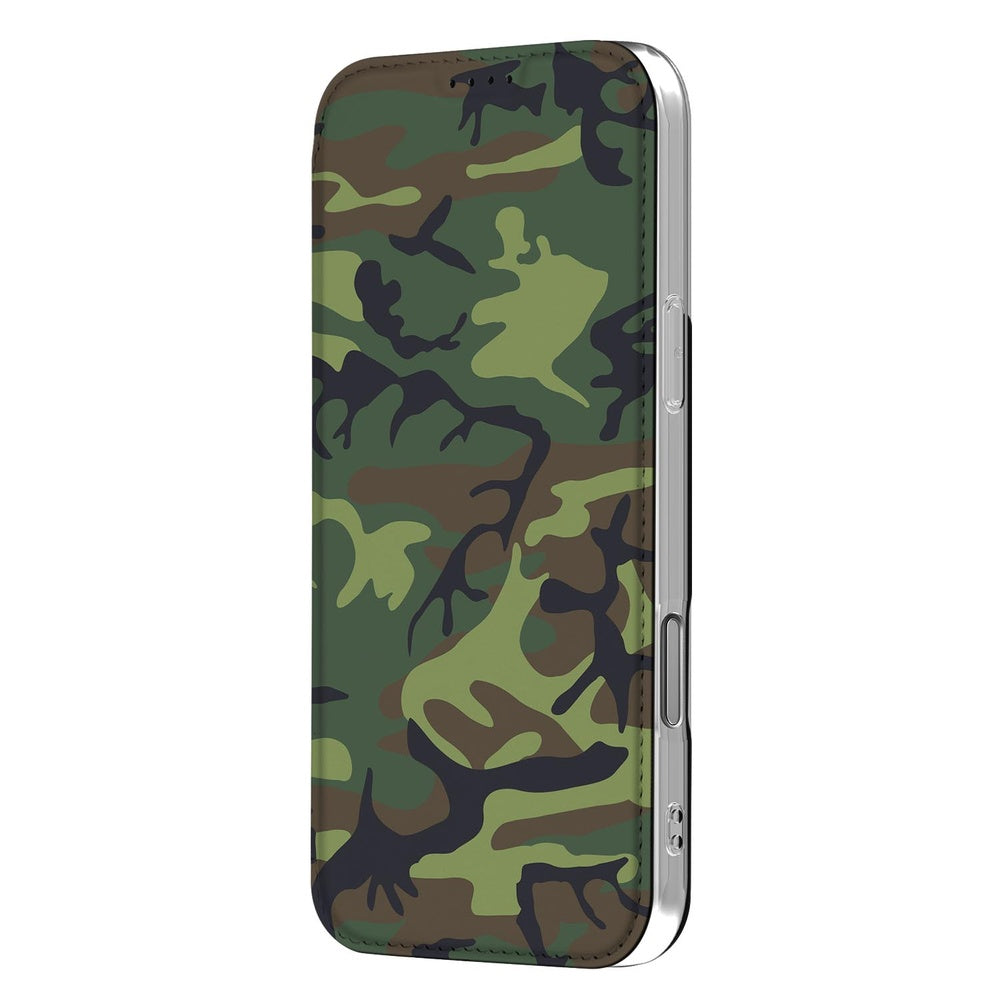 Apple iPhone 17 Pro Max Bookcase Army Dark bookcase camouflage design zijkant
