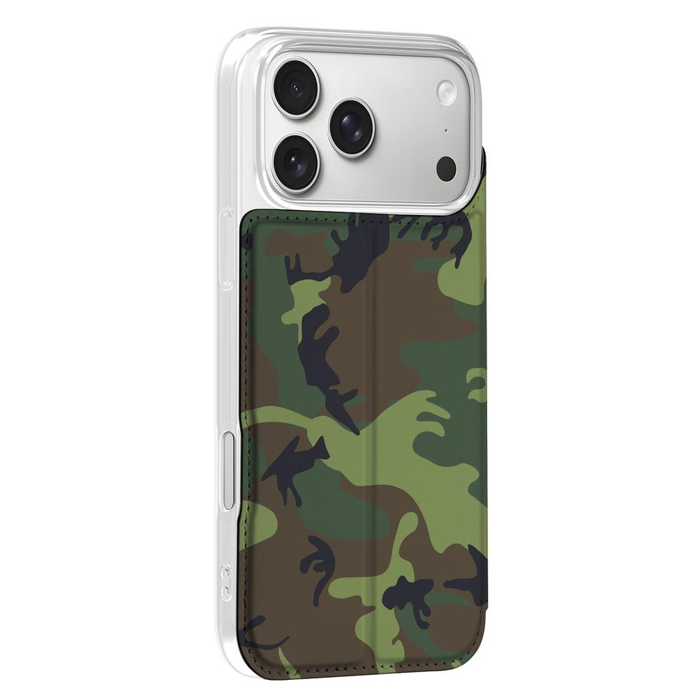 Apple iPhone 17 Pro Max Bookcase Army Dark bookcase camouflage design achteraanzicht