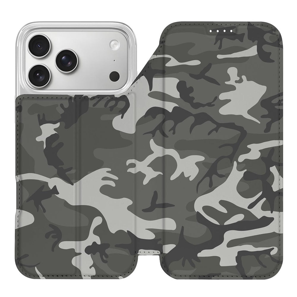 Apple iPhone 17 Pro Max telefoonhoesje Army Light boek case camouflage design vooraanzicht