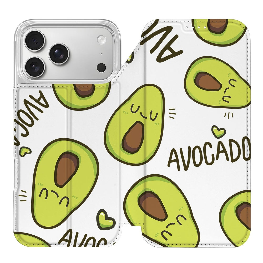 Apple iPhone 17 Pro Max Book Wallet Case Avocado Singing design voorkant avocado print