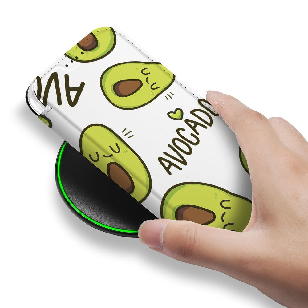 Apple iPhone 17 Pro Max Book Wallet Case Avocado Singing design hand aan draadloze oplader