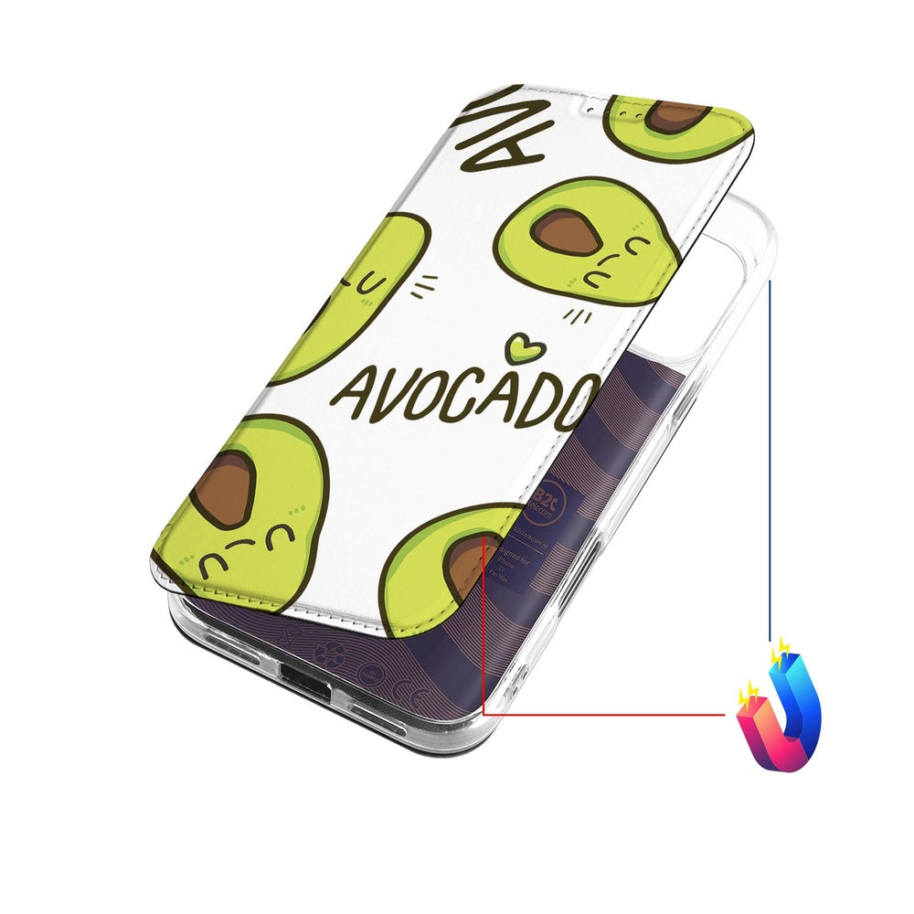Apple iPhone 17 Pro Max Book Wallet Case Avocado Singing avocado design voorkant