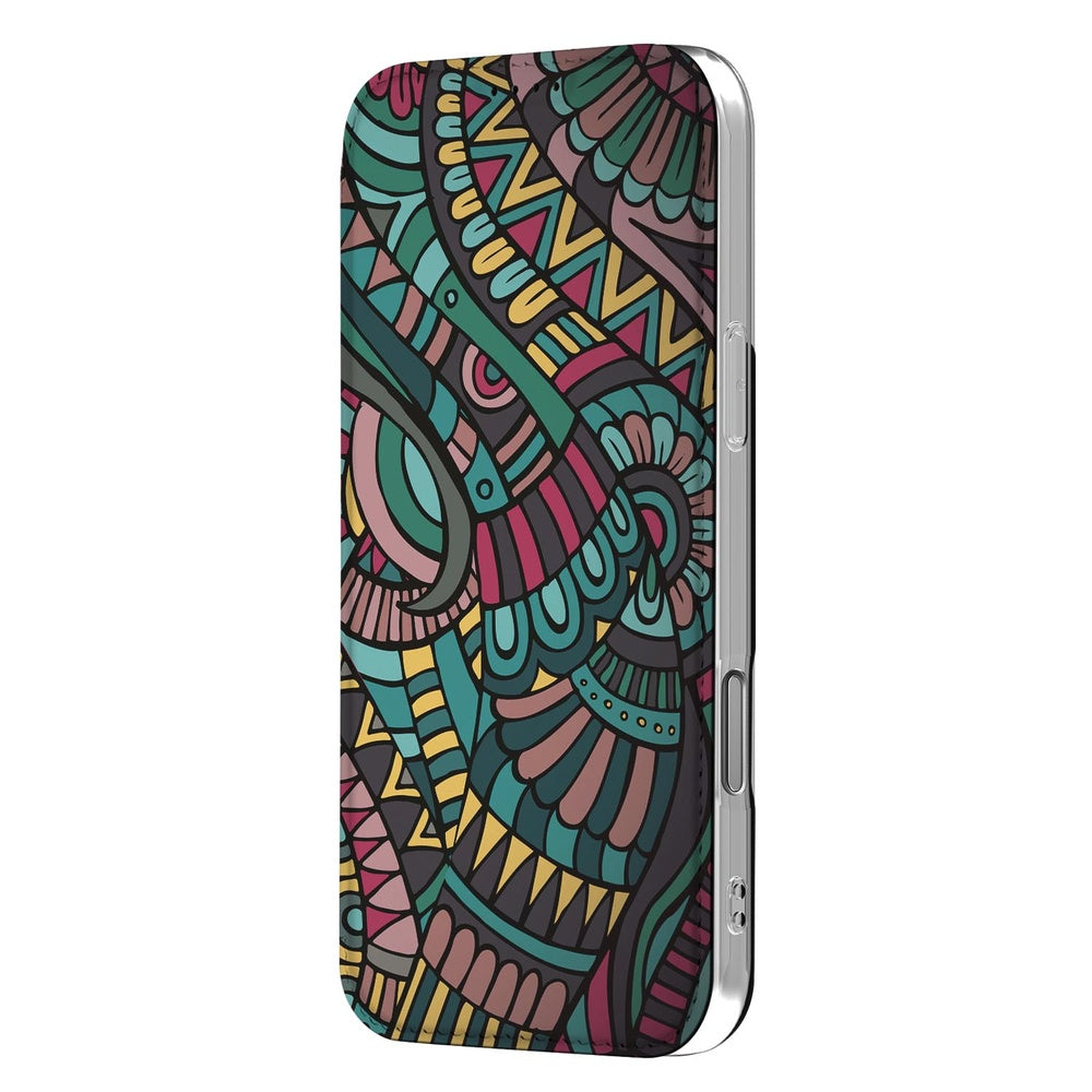 Apple iPhone 17 Pro Max Flip Style Cover Aztec ontwerp zijkant kleurrijk patroon