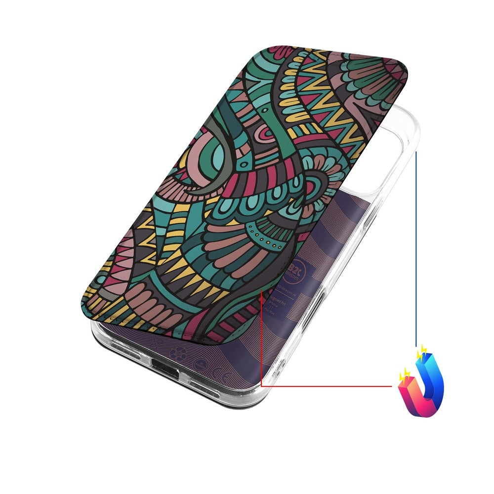 Apple iPhone 17 Pro Max Flip Style Cover Aztec kleurig ontwerp bovenaanzicht