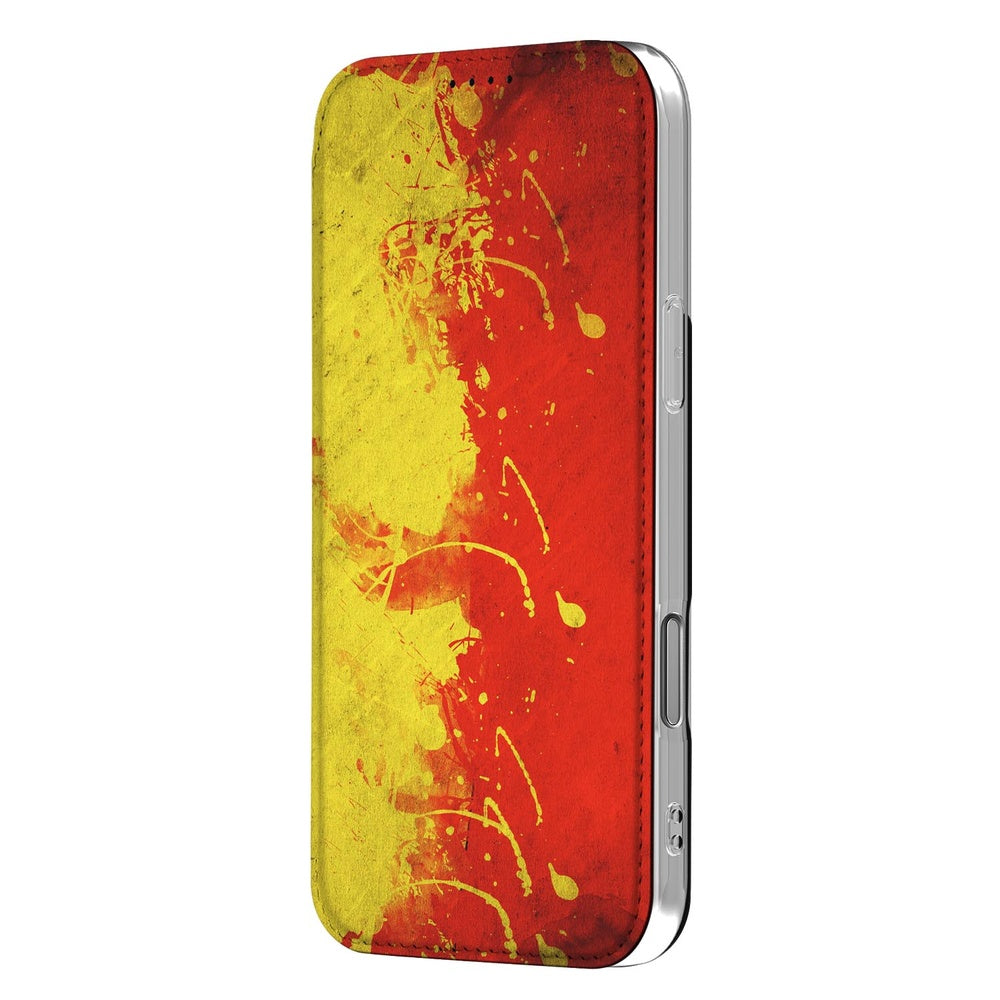 Apple iPhone 17 Pro Max Book Case Belgie design geel zwart rood aanzicht