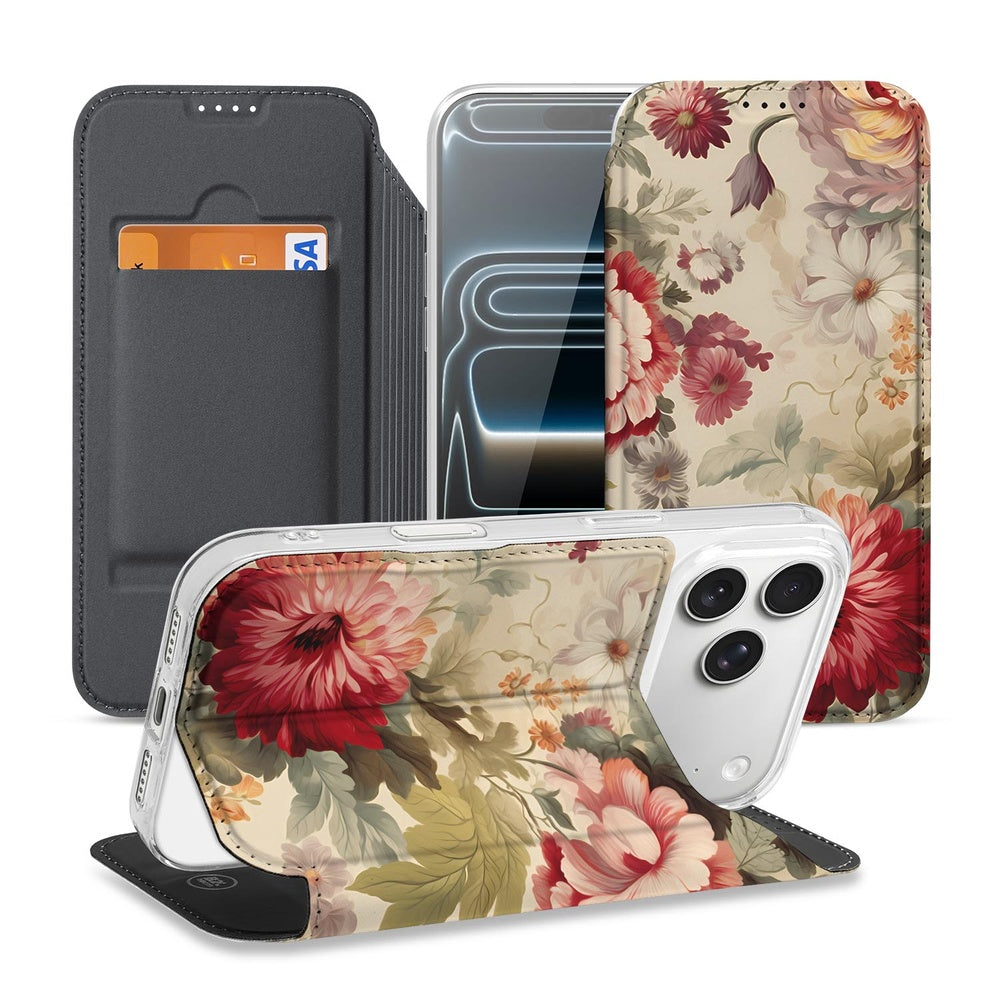 Apple iPhone 17 Pro Max Bloemen Smart Cover bloemenmotief kunstleer aanzicht
