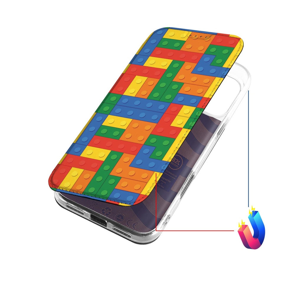 Apple iPhone 17 Pro Max Blokken design book case kleurrijke blokken aanzicht