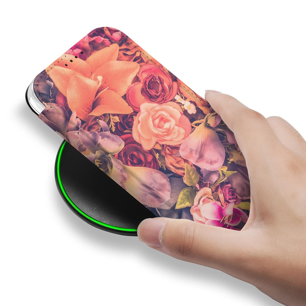 iPhone 18 Pro Max Bosje Bloemen book case bloemen design hand wireless oplader