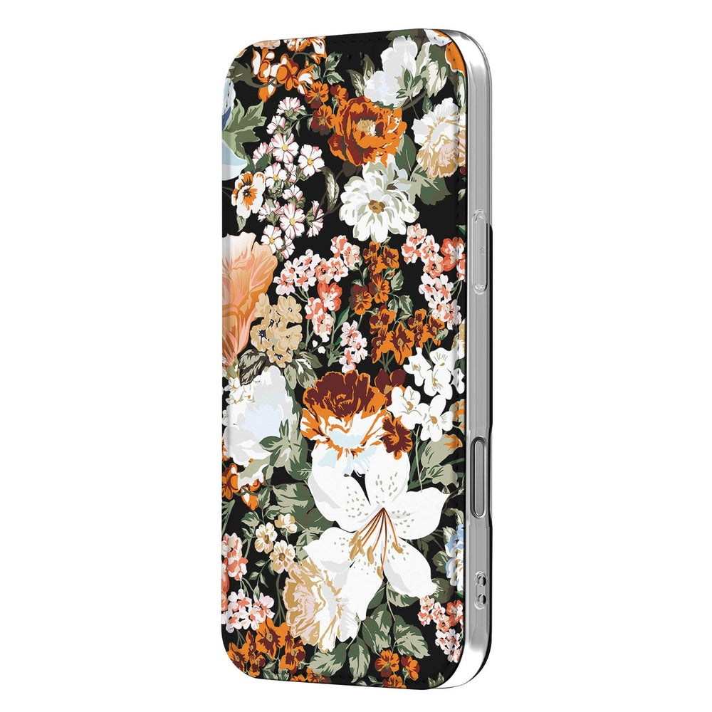 iPhone 17 Pro Max Dark Flowers book case design donker bloemen zijaanzicht