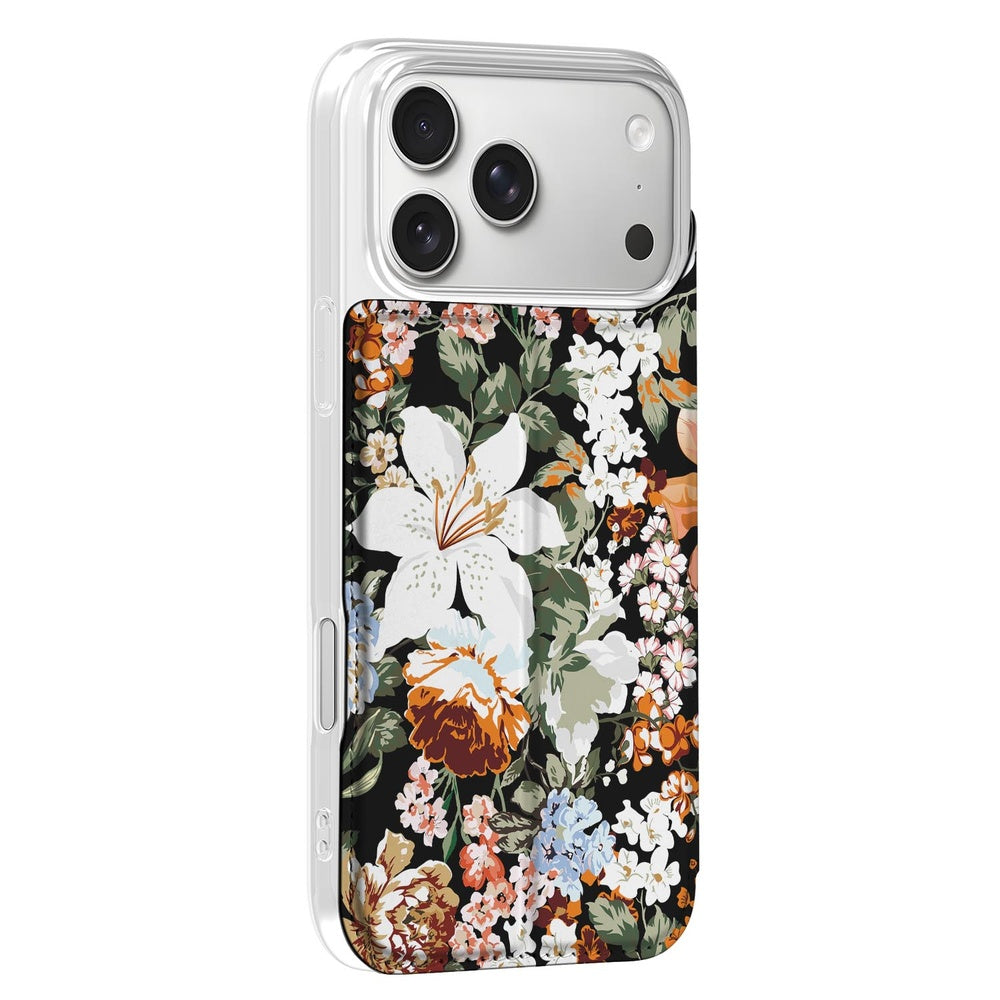 iPhone 17 Pro Max Dark Flowers boek hoes bloemen design aanzicht