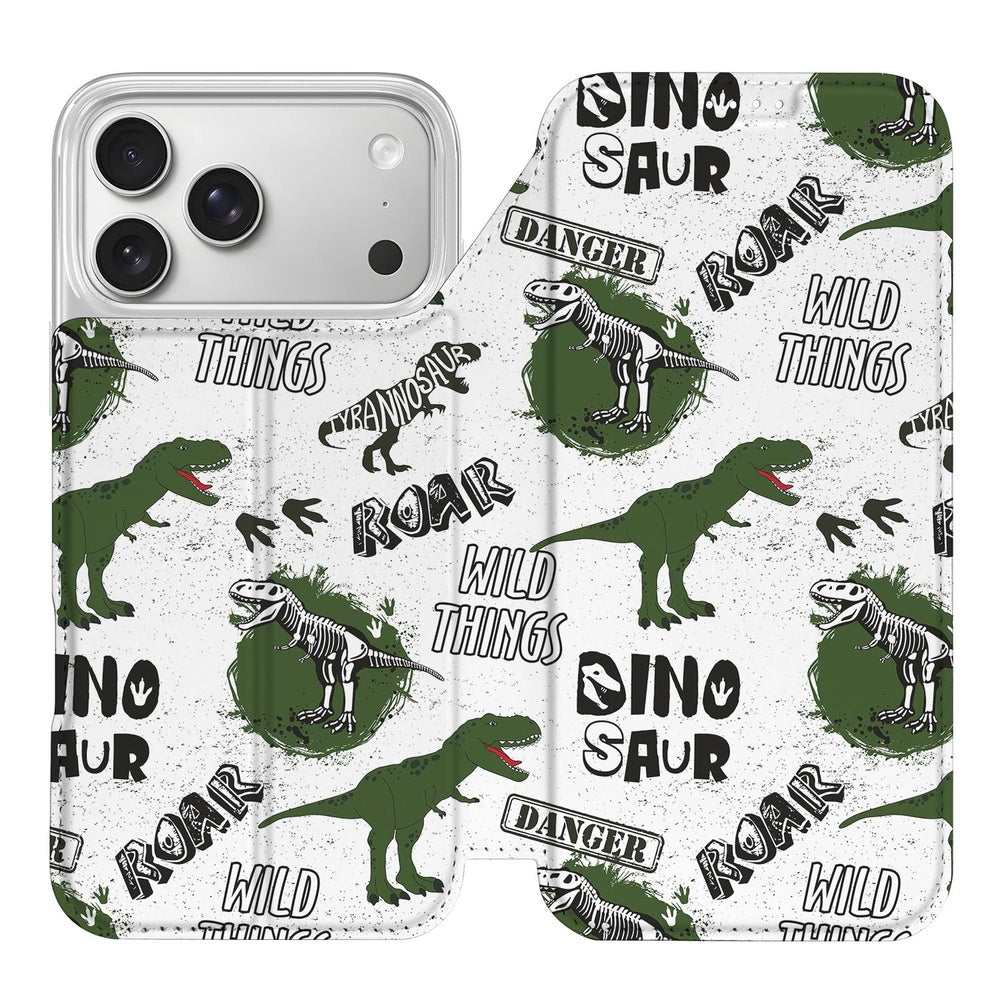 Apple iPhone 17 Pro Max Dinosaurus Book Case dinosaurusprint illustraties skeletten kunstleer