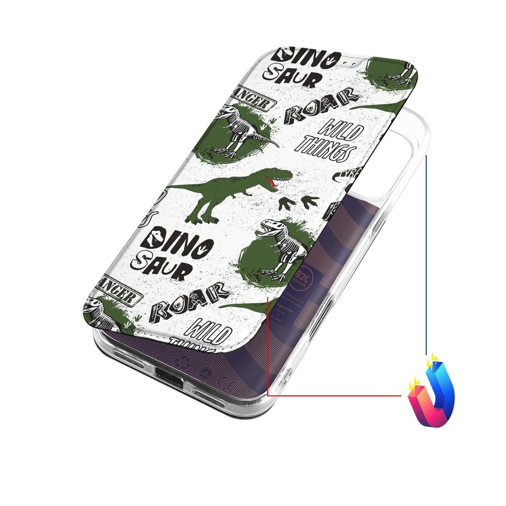 Apple iPhone 17 Pro Max Dinosaurus Book Case dinosaurusprint witte achtergrond