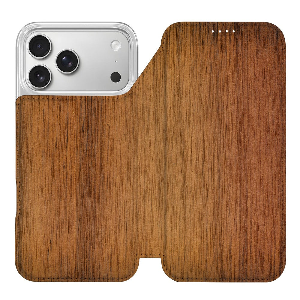 Apple iPhone 17 Pro Max Donker Hout book case donker hout aanzicht