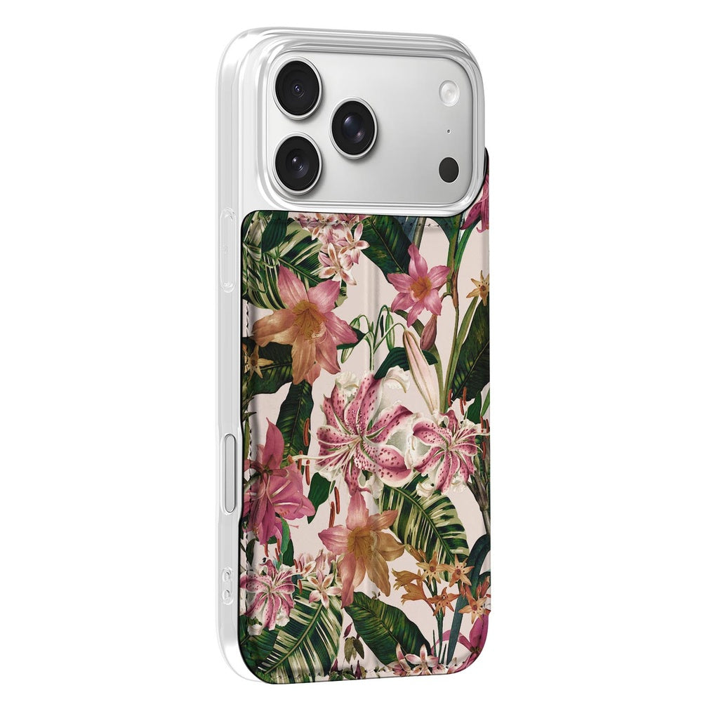 iPhone 17 Pro Max Flowers Flowers Book Case bloemen design paars wit