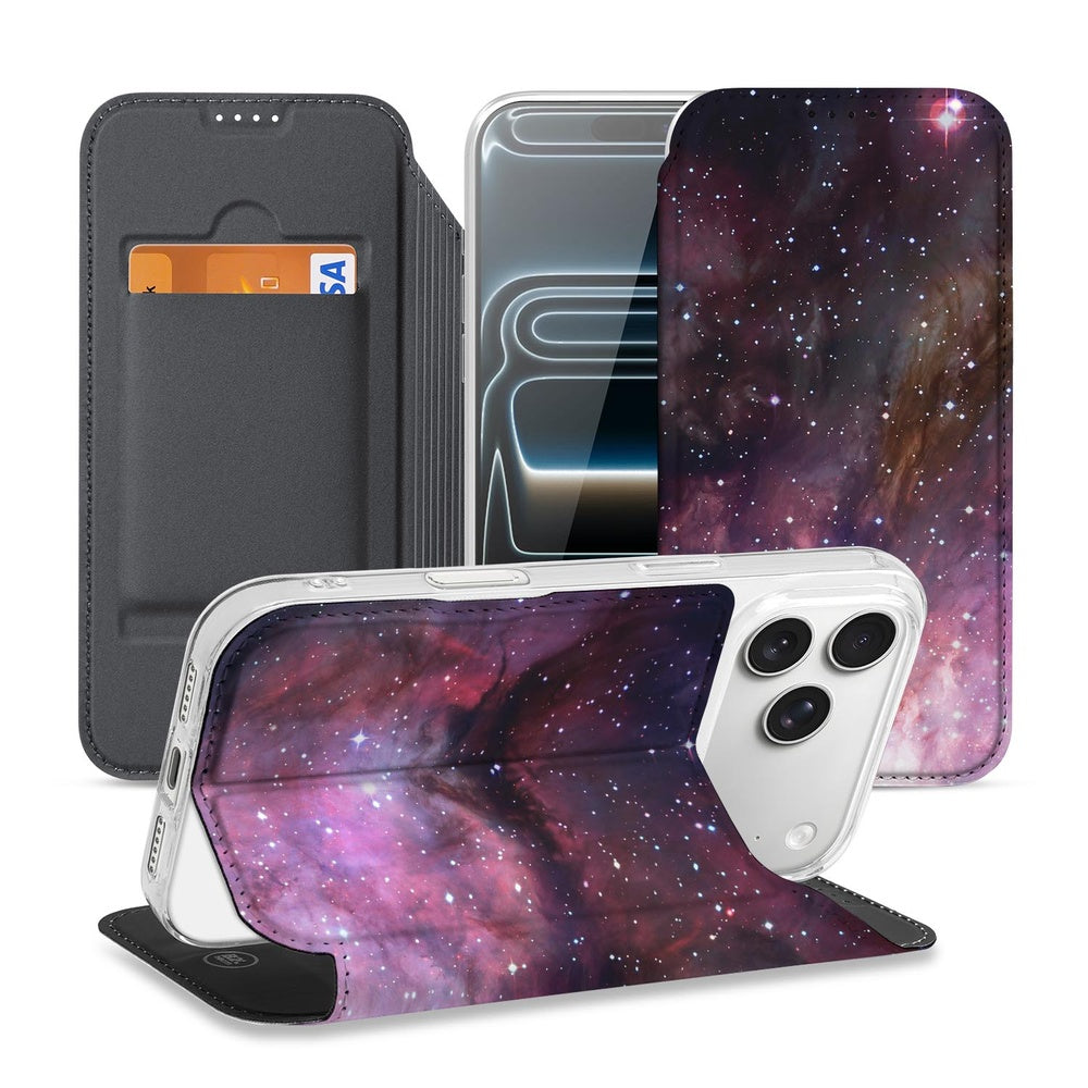 Apple iPhone 17 Pro Max Galaxy Stand Case heelal design paars sterren uitzicht
