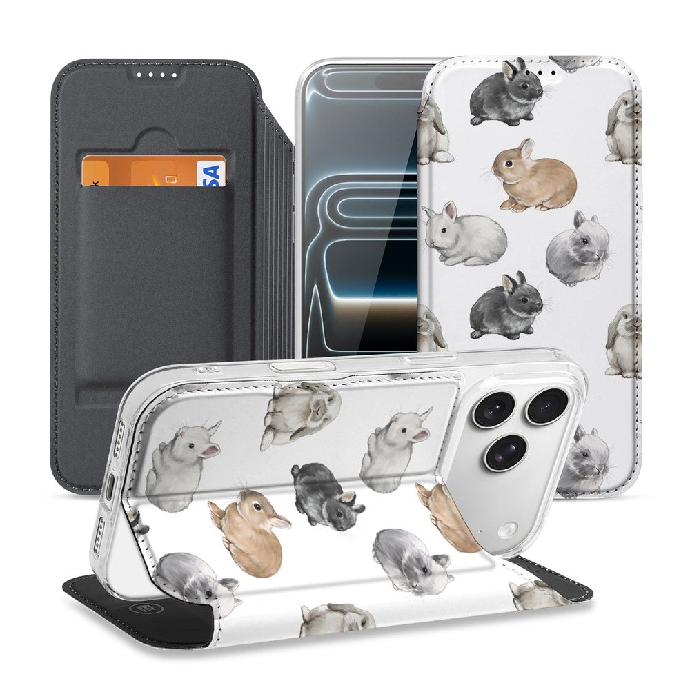 Flip Style Cover Apple iPhone 17 Pro Max Konijntjes konijntjes case design voorkant achterkant aanzicht