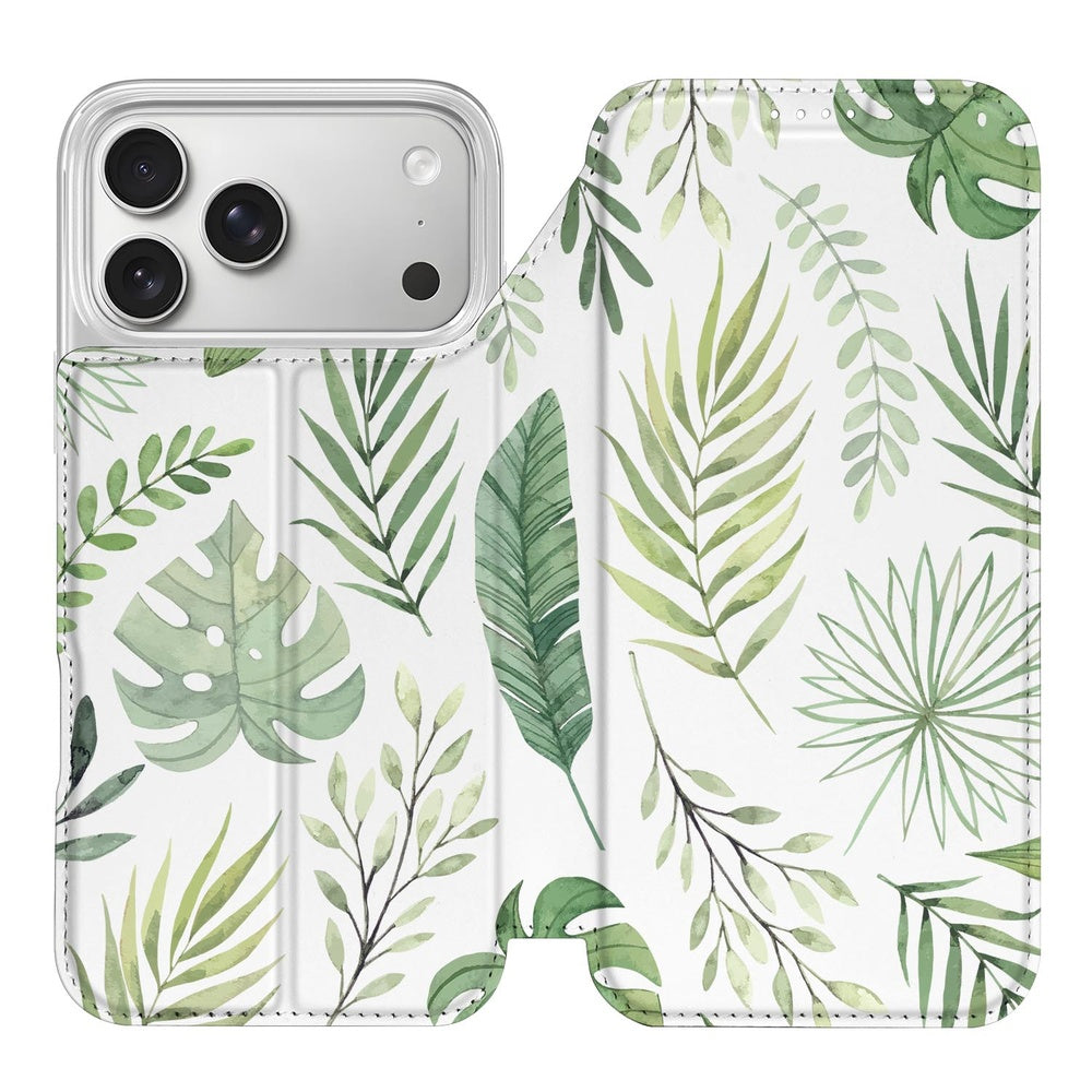 Standcase Hoesje iPhone 17 Pro Max Leaves bladeren groen design aanzicht