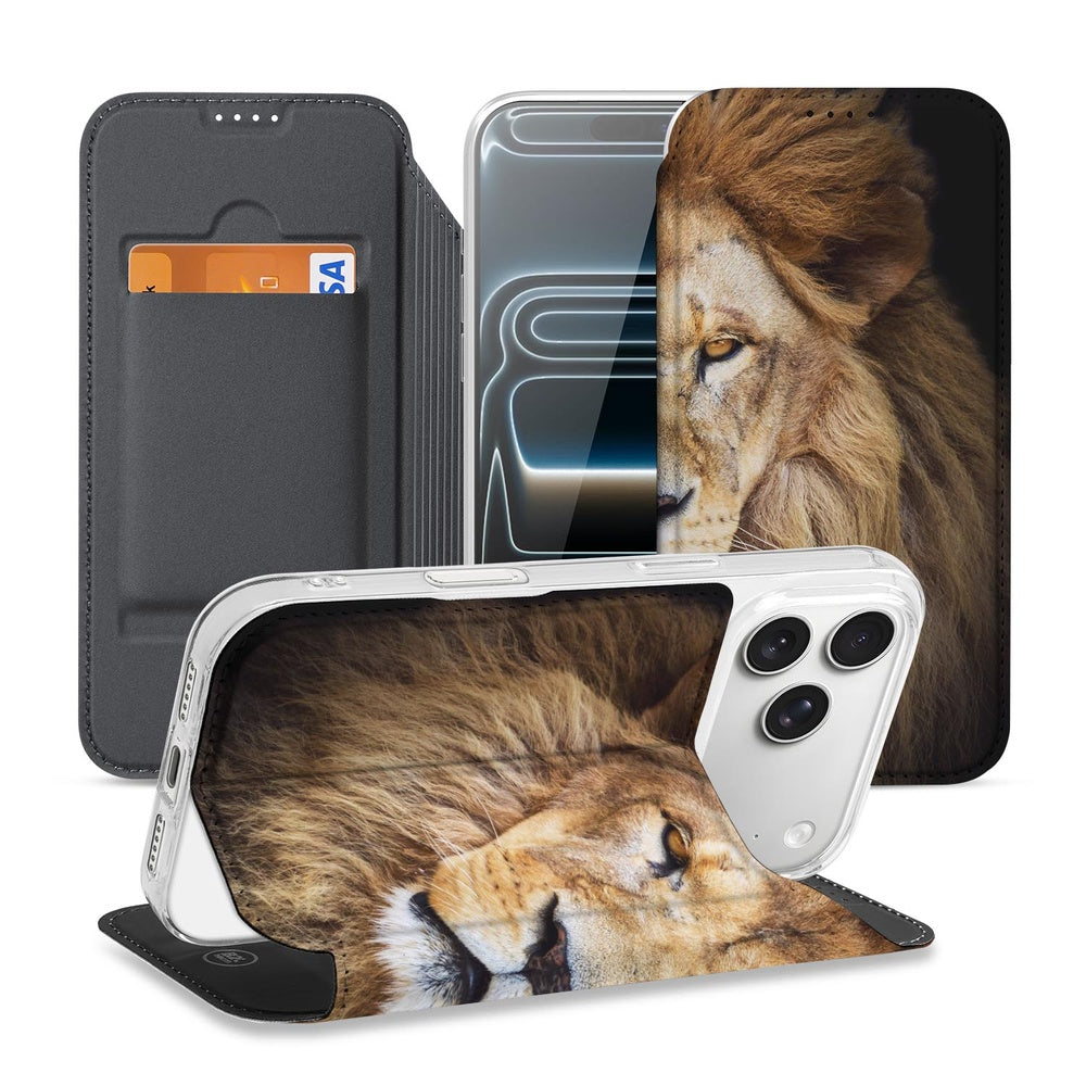 Smart Cover Hoesje Apple iPhone 17 Pro Max Leeuw design boekcase aanzicht