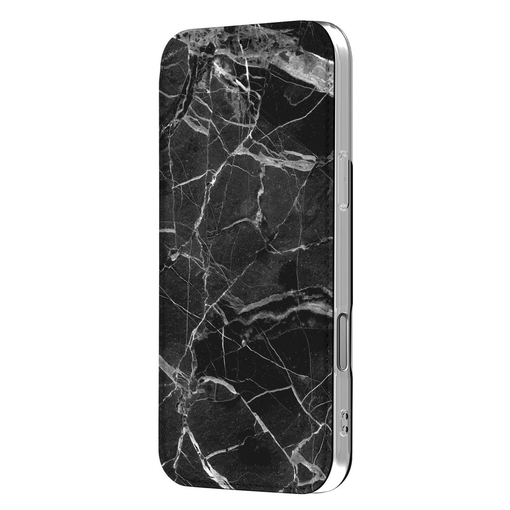 Flip Style Cover Wallet Case Marmer Zwart Productafbeelding zijaanzicht marmer zwart ontwerp