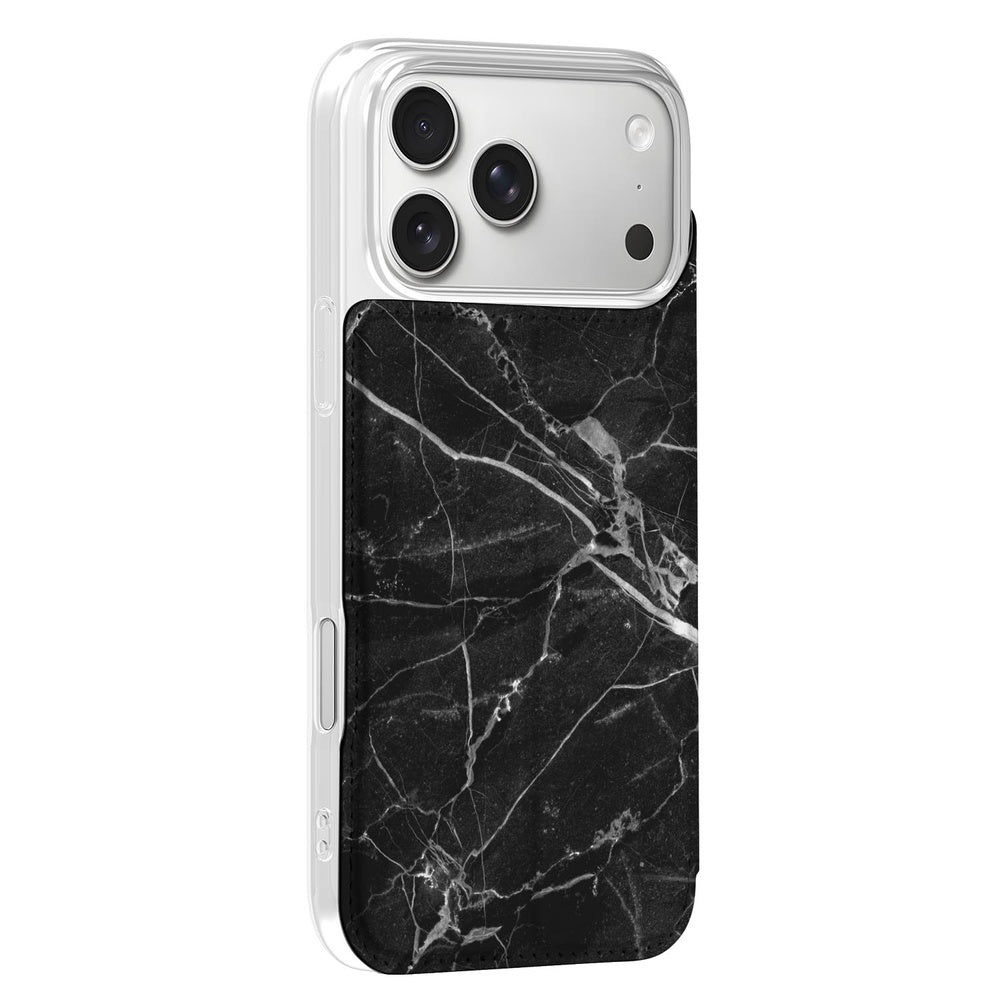Flip Style Cover Wallet Case Marmer Zwart smartphone zijaanzicht zwart marmer patroon