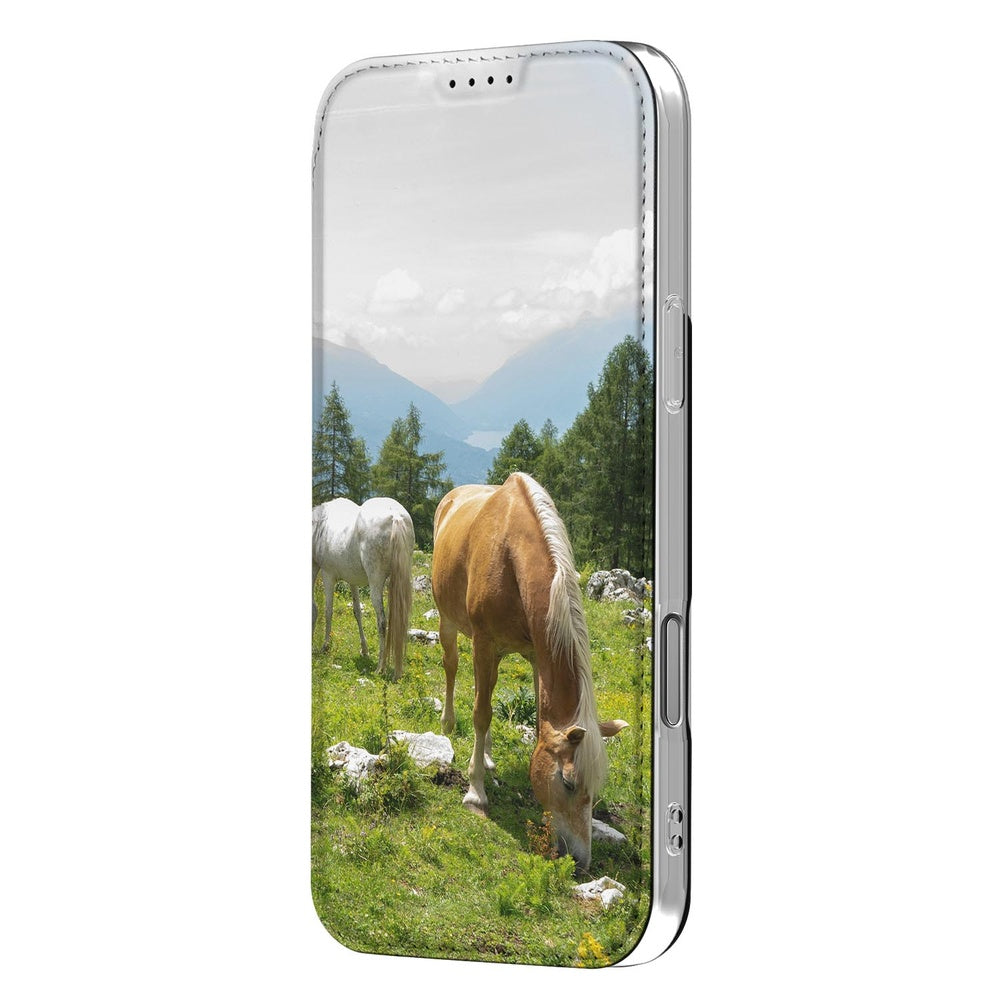 iPhone 17 Pro Max Slim Stand Case Hoesje Maken met Foto Compact Uniek paarden gras natuur