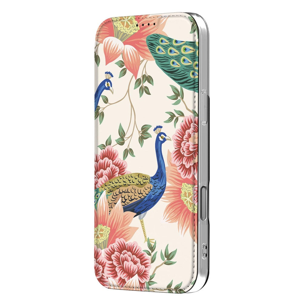 Bookcase iPhone 17 Pro Max Pink Peacock hoesje design peacock bloemen zijaanzicht