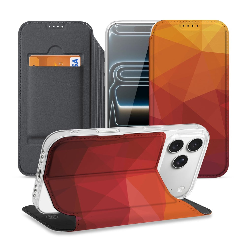 Flip Style Cover Apple iPhone 17 Pro Max Polygon Red flipcase design voorkant achterkant