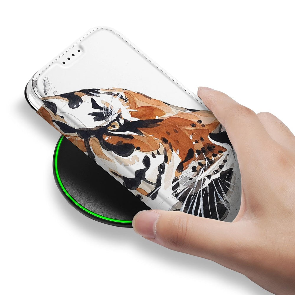 Bookcase Apple iPhone 18 Pro Max Tiger watercolor tijger design hand aanzicht