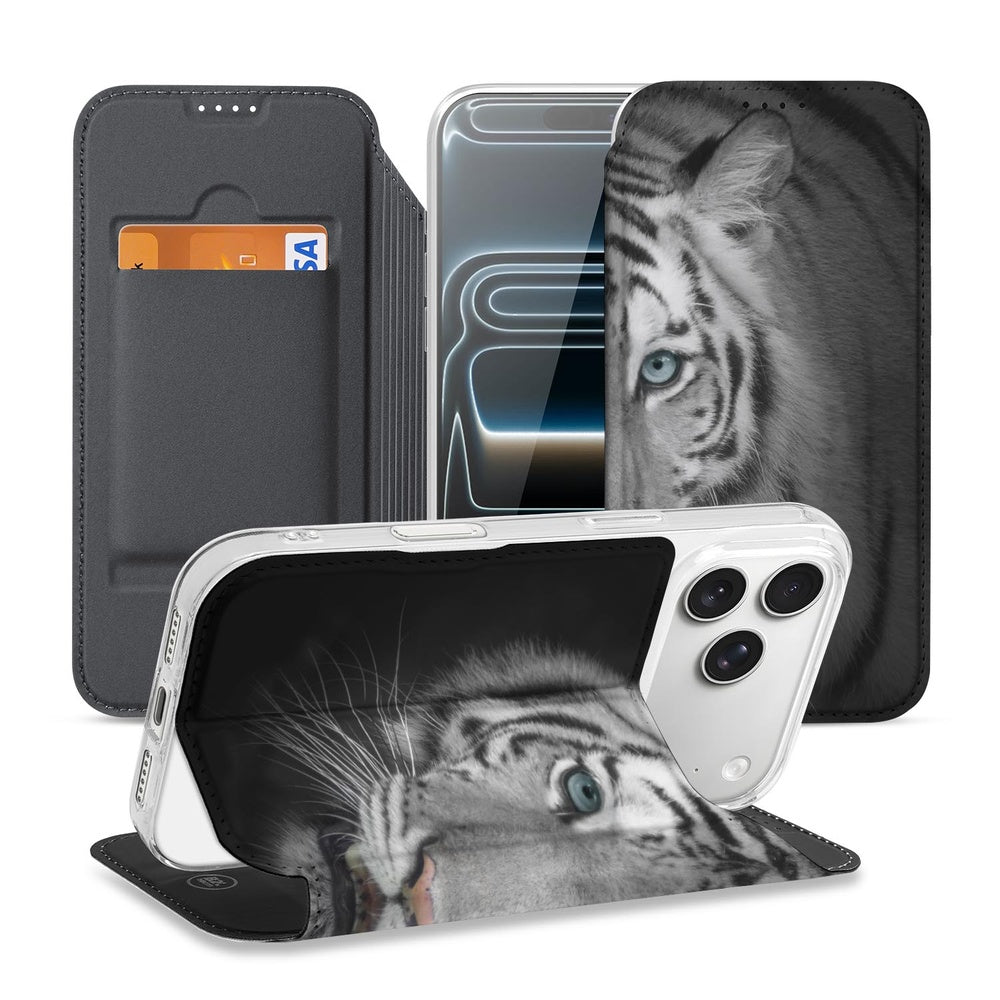 Telefoonhoesje Apple iPhone 17 Pro Max Tijger tijgerprint book case voorkant achterkant
