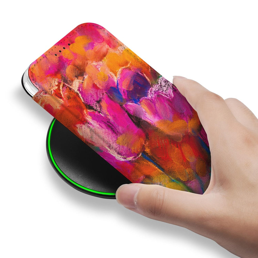 Flip Style Cover iPhone 17 Pro Max Tulips hand oplader kleurvol design