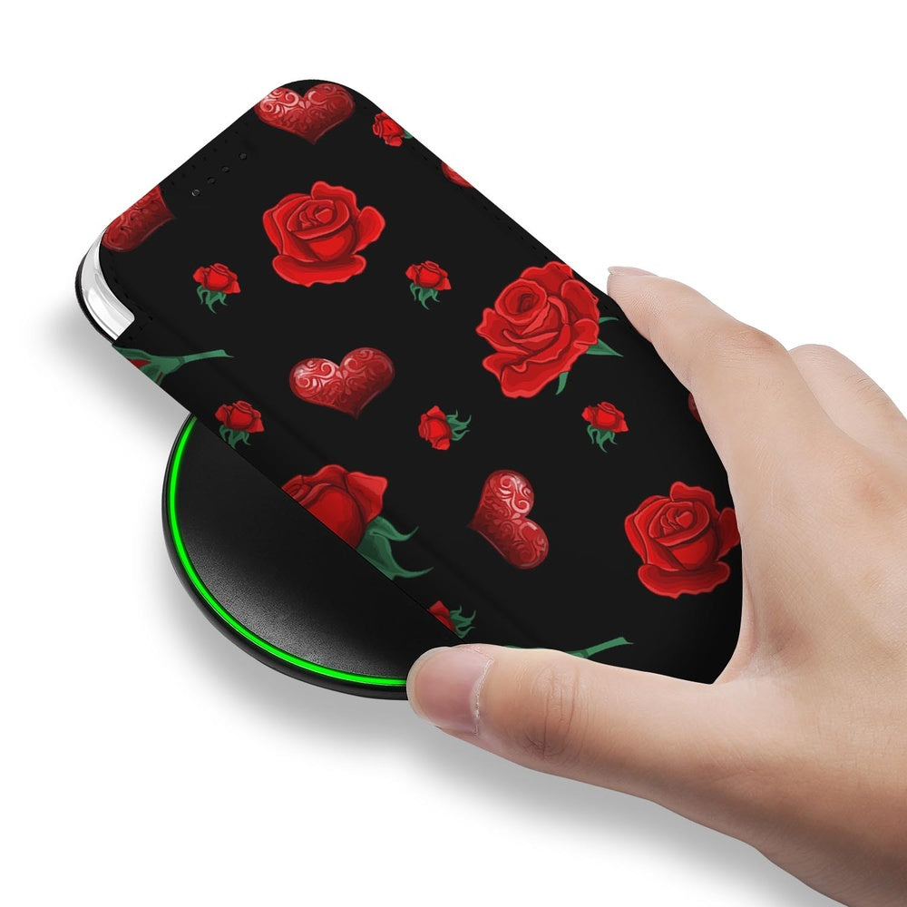 Smart Cover Hoesje Apple iPhone 18 Pro Max Valentine boven aanzicht rozenmotief op draadloze oplader