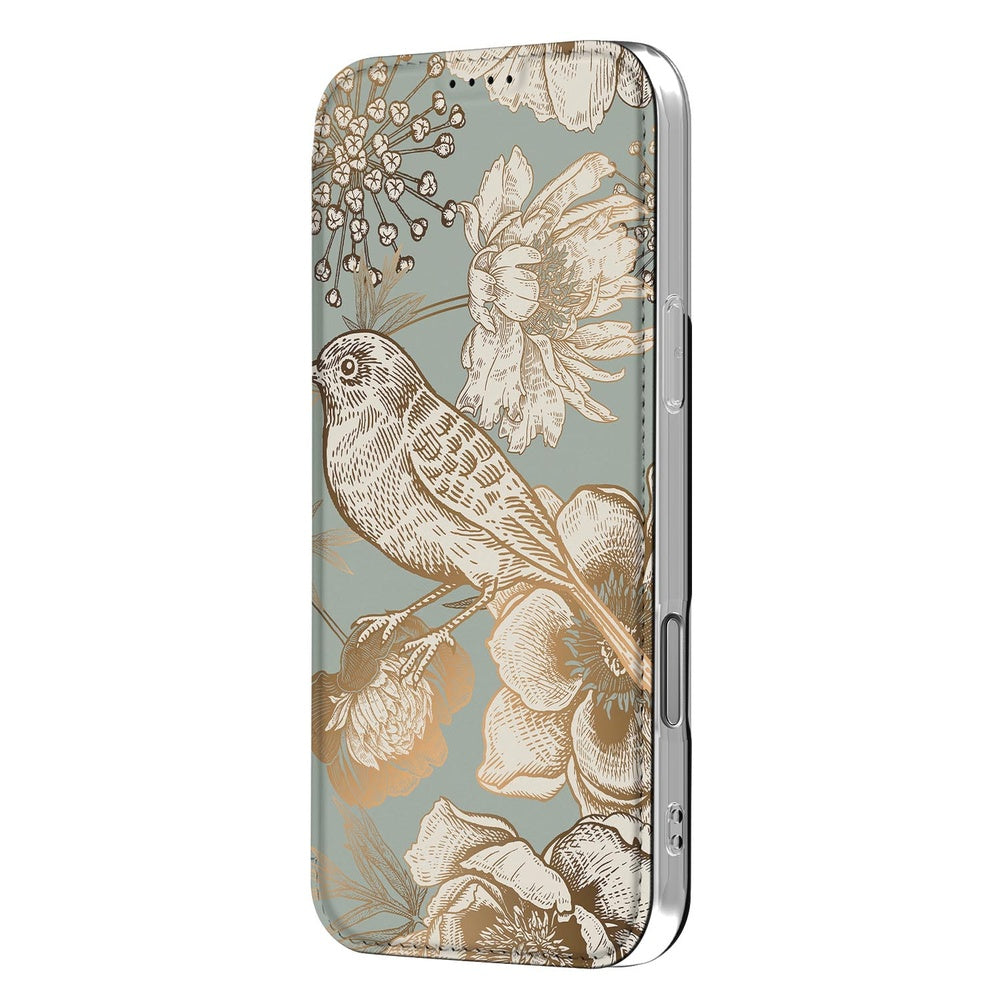 Apple iPhone 17 Pro Max Book Case Vintage Bird Flowers achterkant aanzicht