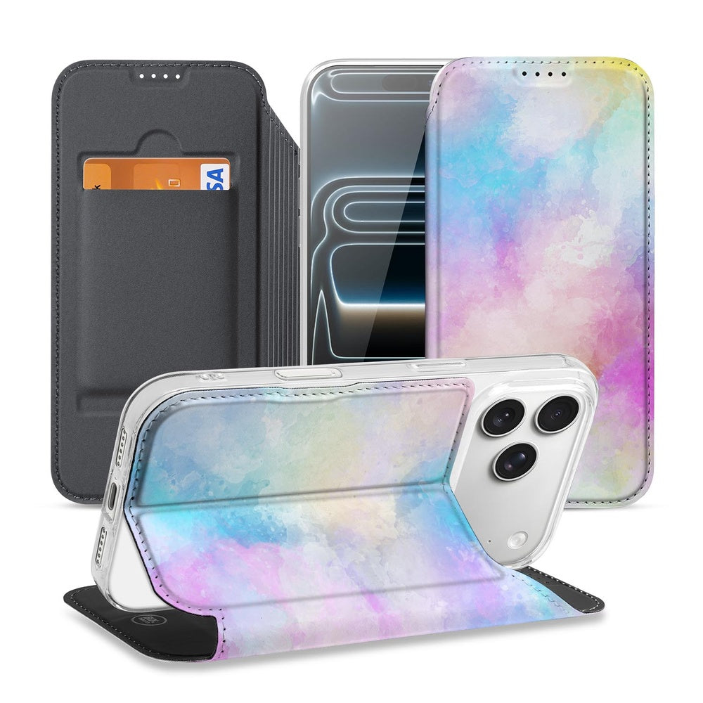 Apple iPhone 17 Pro Max Book Wallet Case Watercolor Light open aanzicht achterkant aanzicht zijaanzicht