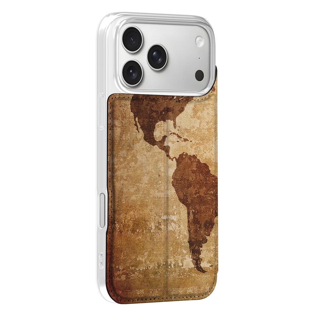 Apple iPhone 17 Pro Max Book Case Wereldkaart boekcase anzicht