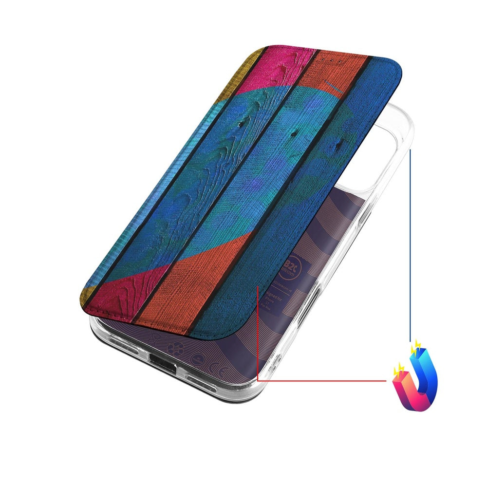 Apple iPhone 17 Pro Max Book Cover Wood Heart design bookcase aanzicht