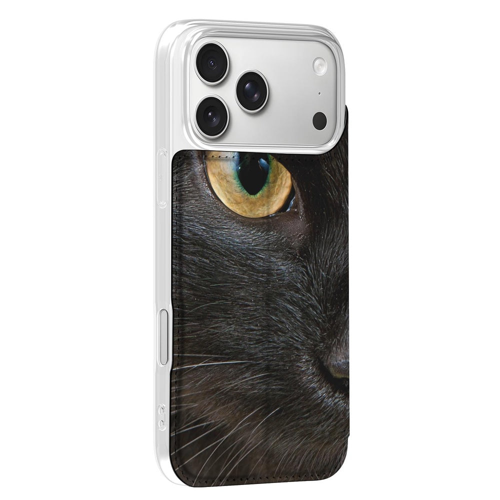 iPhone 17 Pro Max Book Wallet Case Zwarte Kat zwart kat motief zijaanzicht