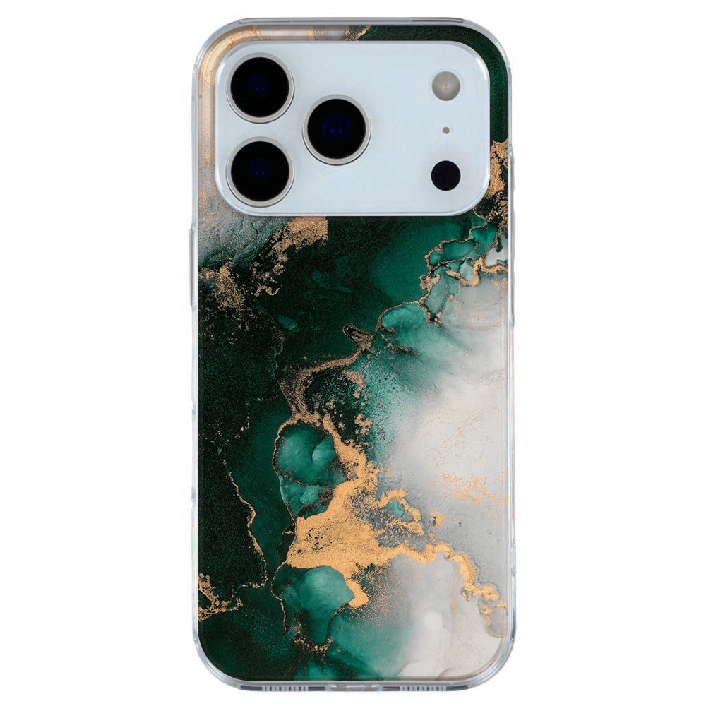 iPhone 17 Pro Max TPU hoesje met groene marmer print en witte aderen