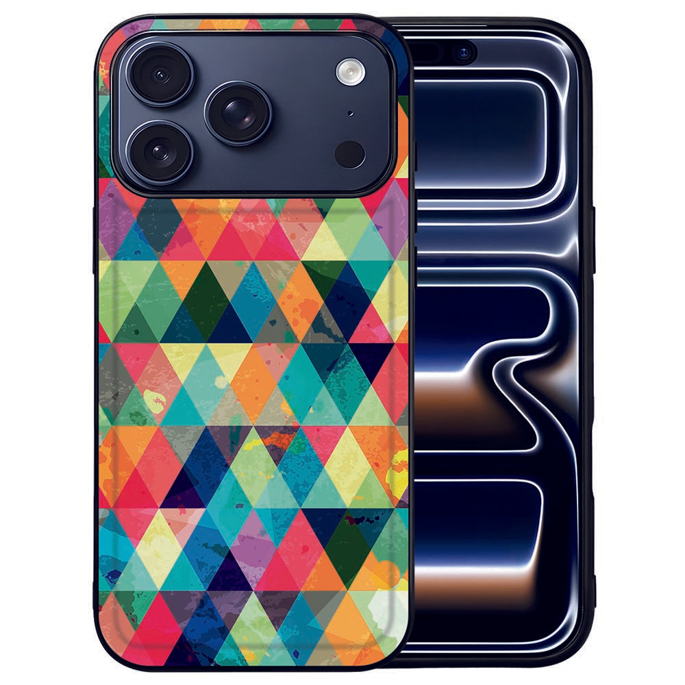 Apple iPhone 17 Pro Back Cover Geruit kleurrijk ontwerp diagonale patronen aanzicht